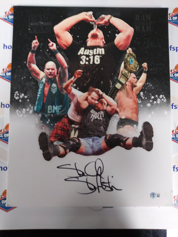 STONE COLD STEVE AUSTIN SIGNED 16X20 CUSTOM CANVAS BAS COA