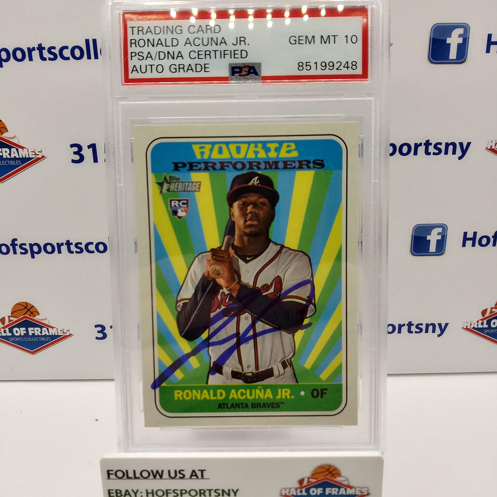 2018 TOPPS HERITAGE RONALD ACUNA JR. ROOKIE PERFORMERS PSA AUTHENTIC GEM MT 10!