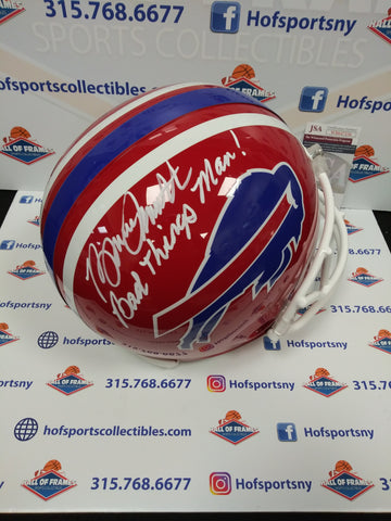 BRUCE SMITH SIGNED FULL SIZE VSR4 REP BILLS HELMET INSC "BAD THINGS MAN"