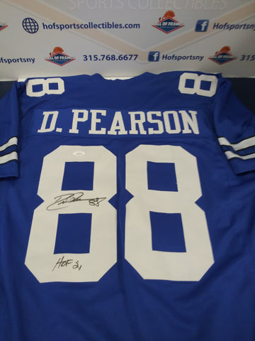 DREW PEARSON DALLAS COWBOYS SIGNED CUSTOM BLUE JERSEY INSCR. "HOF 21" JSA COA!