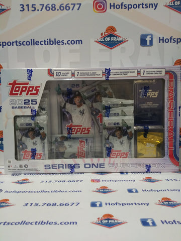 2025 TOPPS SERIES 1 BASEBALL SUPER BOX! 10 PACKS! 1 OVERSIZED CARD! 1 5 CARD FOILBAORD PACK! 1 PIN!