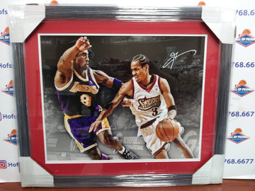 ALLEN IVERSON SIGNED 16X20 FRAMED PHOTO 76ER'S W/ KOBE - JSA COA
