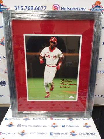 ERIC DAVIS SIGNED FRAMED 11X17 1990 W.S. PHOTO INSC GAME 1 HR / WS CHAMPS JSA COA