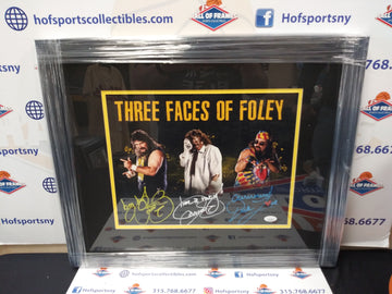 MICK FOLEY - 3 FACES OF FOLEY SIGNED FRAMED 11X14 INSCRIBED MANKIND - DUDE LOVE - CACTUS JACK