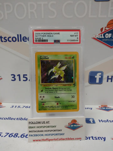 2000 POKEMON SCYTHER HOLO BASE SET 2 #17 PSA 8!