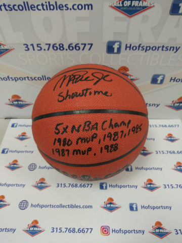 MAGIC JOHNSON SIGNED NBA BALL WITH MULTIPLE INSCRIPTIONS - MAGIC HOLOGRAM COA
