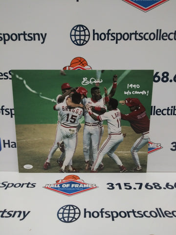 ERIC DAVIS SIGNED REDS 11X14 PHOTO INSCRIBED 1990 WS CHAMPS- JSA COA