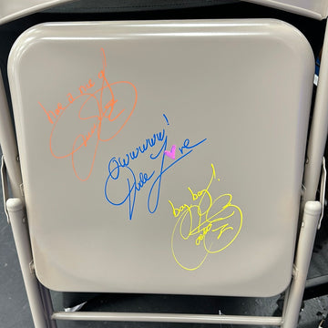 MICK FOLEY - 3 FACES OF FOLEY SIGNED AND INSCRIBED METAL FOLDING CHAIR - JSA