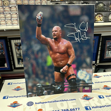 STONE COLD STEVE AUSTIN SIGNED WWE 16X20 PHOTO BECKETT WITNESSED COA