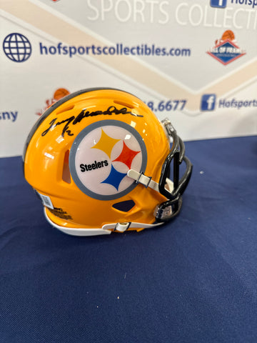 TERRY BRADSHAW PITTSBURGH STEELERS  SIGNED YELLOW MINI HELMET! BAS AUTHETIC!