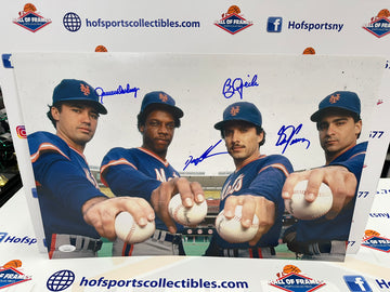 NY METS 1986 SIGNED PTICHING STAFF GOODEN, DARLING, FERNANDEZ, OJEDA 11X17 PHOTO