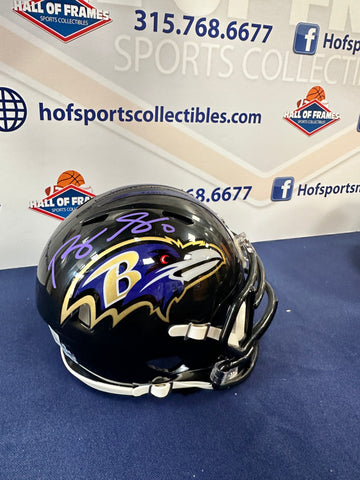 ROQUAN SMITH BALTIMORE RAVENS SIGNED BLACK MINI HELMET! PURPLE INK! BAS AUTHETIC!