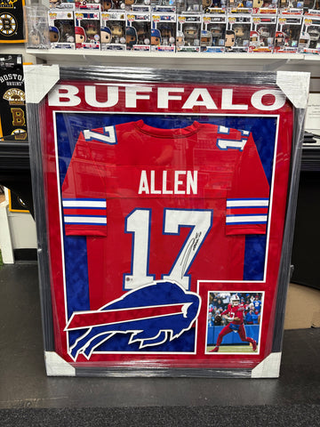 JOSH ALLEN SIGNED BILLS RED CUSTOM FRAMED JERSEY XL LOGO FRAMES - BECKETT COA