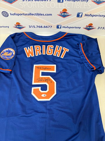 DAVID WRIGHT NY METS SIGNED CUSTOM BLUE JERSEY! INSCRIBED THE CAPTAIN JSA COA