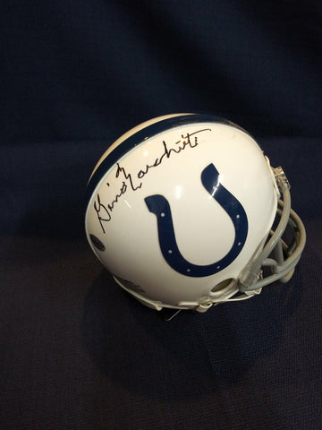 GINO MARCHETTI SIGNED MINI THROWBACK COLTS HELMET LEAF COA