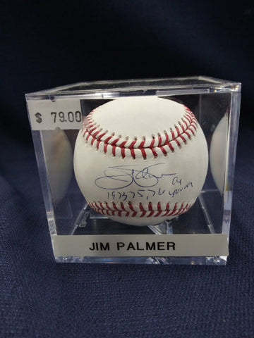 JIM PALMER SIGNED BASEBALL - CY YOUNG INSC. LEAF HOLO COA