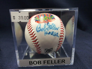 BOB FELLER SIGNED INDIANS COMM. BASEBALL - HOF INSC. HOF COA