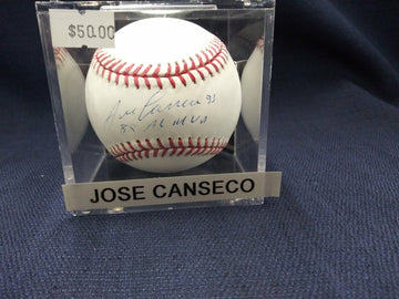 JOSE CANSECO SIGNED BASEBALL 1988 AL MVP INSC - TRISTAR COA HOLO