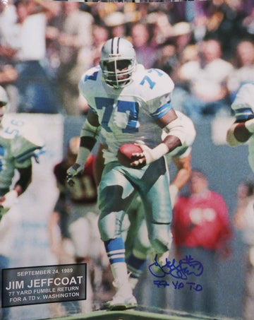 JIM JEFFCOAT SIGNED 8X10 PHOTO 77 YARD TD INSC. DALLAS COWBOYS