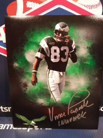 VINCE PAPALE SIGNED EAGLES 8X10 INSC.  INVINCIBLE - HOF COA