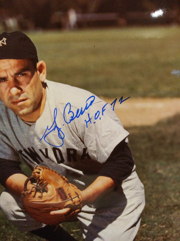 YOGI BERRA YANKEES SIGNED 8X10 INSC HOF 72 PSA
