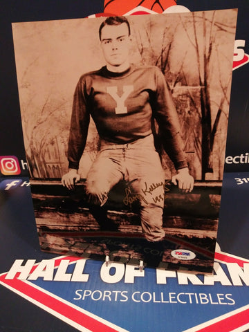 LARRY KELLEY YALE SIGNED 8X10 FIRST HEISMAN WINNER INSC 1936 - PSA