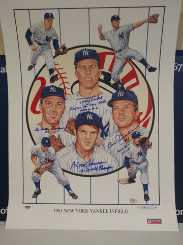 1961 YANKEES INFIELD SIGNED POSTER KUBEK, BOYER, RICHARDSON SKOWRON PSA