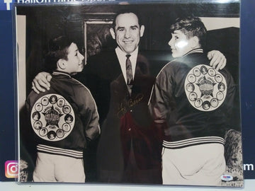 YOGI BERRA YANKEES SIGNED 16X20 WITH LITTLE LEAGUE PLAYERS - PSA