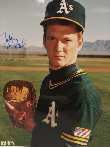 TODD VAN POPPEL A'S SIGNED 8X10 - HOF COA