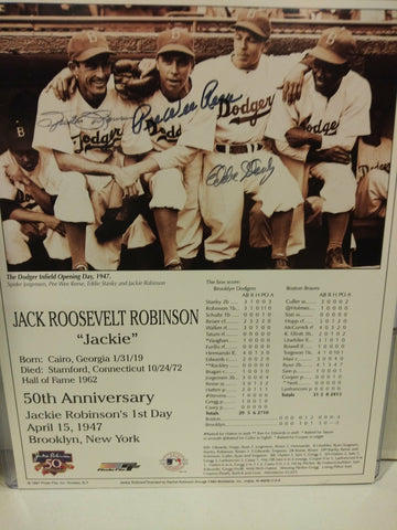 BROOKLYN DODGERS INFIELD PEE WEE REESE, EDDIE STANKY, SPIDER JORGENSEN SIGNED 8X10 - HOF COA