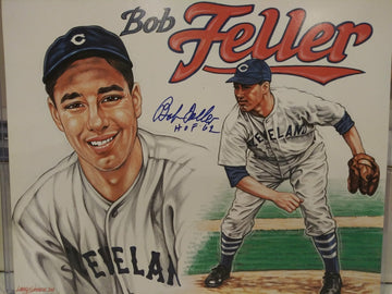 BOB FELLER INDIANS HOF SIGNED 8X10 - HOF COA