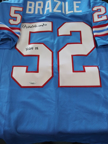 ROBERT BRAZILE SIGNED HOUSTON OILERS CUSTOM BLUE JERSEY - JSA COA