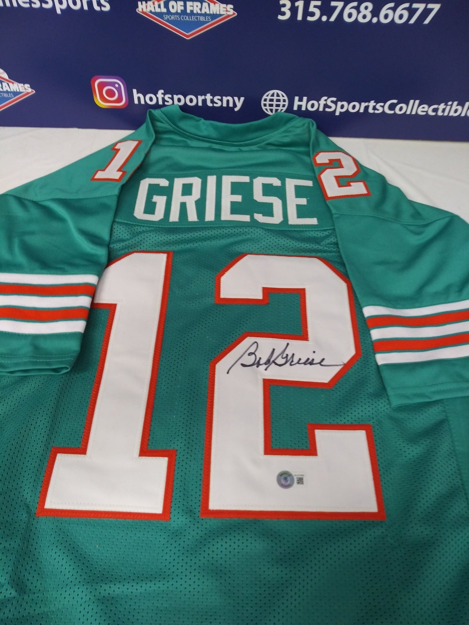 BOB GRIESE SIGNED MIAMI DOLPHINS CUSTOM JERSEY - BECKETT