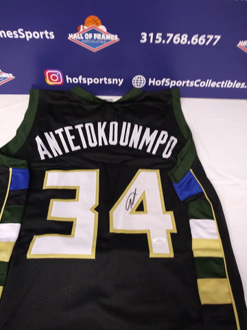 GIANNIS ANTETOKOUMPO SIGNED BUCKS BLACK CUSTOM JERSEY - JSA COA