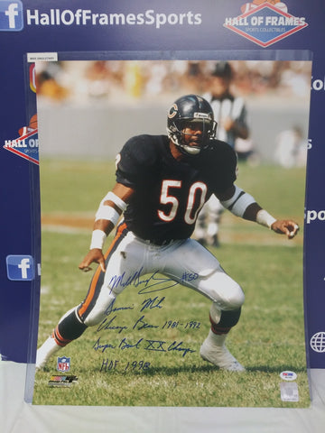 MIKE SINGLETARY SIGNED BEARS 16X20  - 5 INSCRIPTIONS PSA