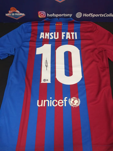 ANSU FATI SIGNED NIKE LARGE FC BARCELONA JERSEY - BAS COA