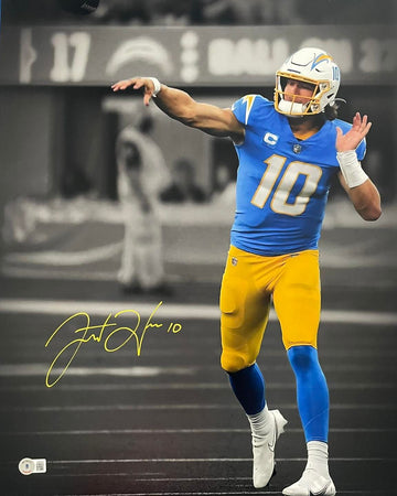 JUSTIN HERBERT SIGNED CHARGERS SPOTLIGHT 16X20 - BECKETT COA