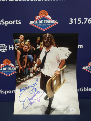 MICK FOLEY - MANKIND SIGNED 11X14 DUAL INSCRIPTION HELL IN A CELL JSA COA