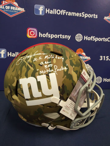 LAWRENCE TAYLOR SIGNED GIANTS CAMO FS REPLICA HELMET MILITARY ARE BMF'S - JSA
