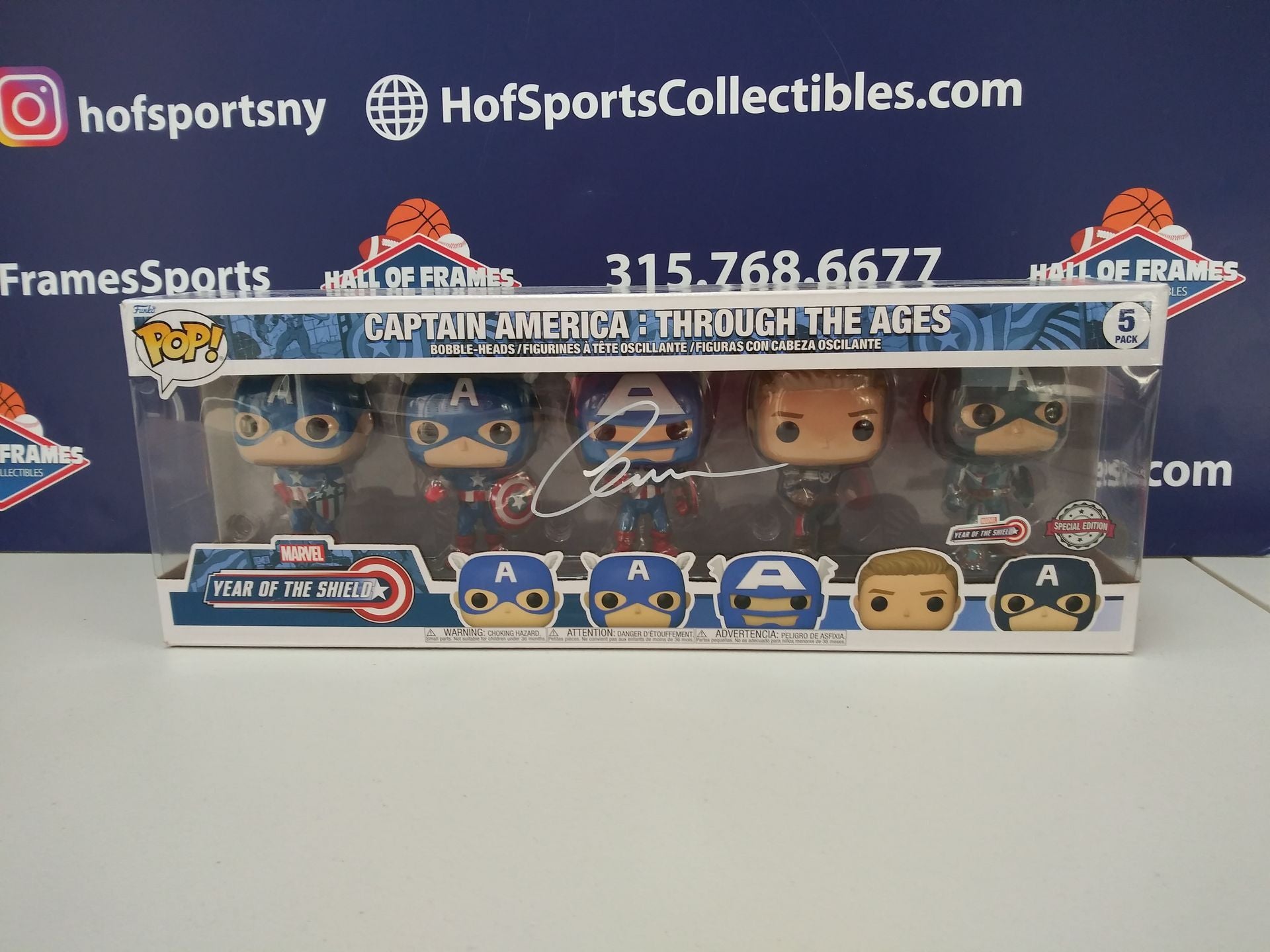 Chris Evans Autographed Captain America Funko Through The Years 5 Pack