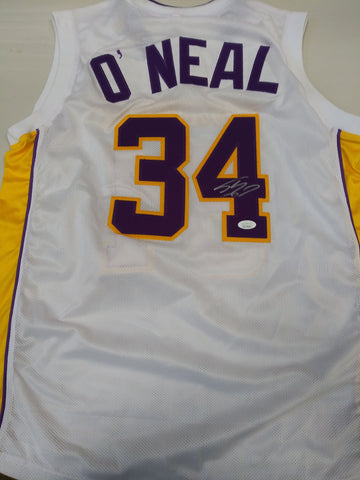 SHAQUILLE O'NEAL SIGNED LAKERS WHITE CUSTOM JERSEY - JSA COA READ