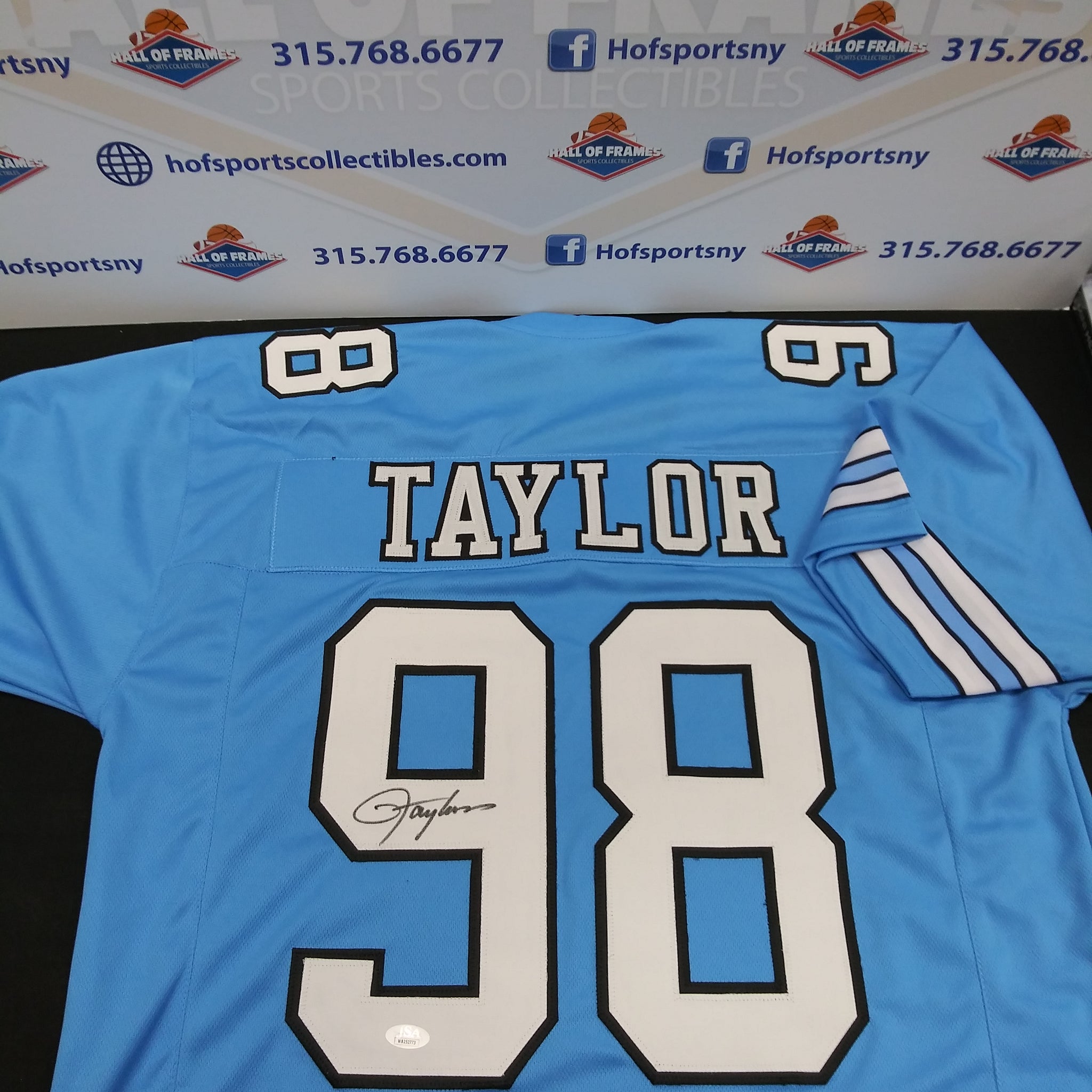 LAWRENCE TAYLOR SIGNED NORTH CAROLINA BLUE CUSTOM JERSEY JSA