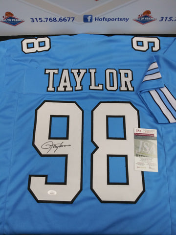 LAWRENCE TAYLOR SIGNED NORTH CAROLINA BLUE CUSTOM JERSEY JSA