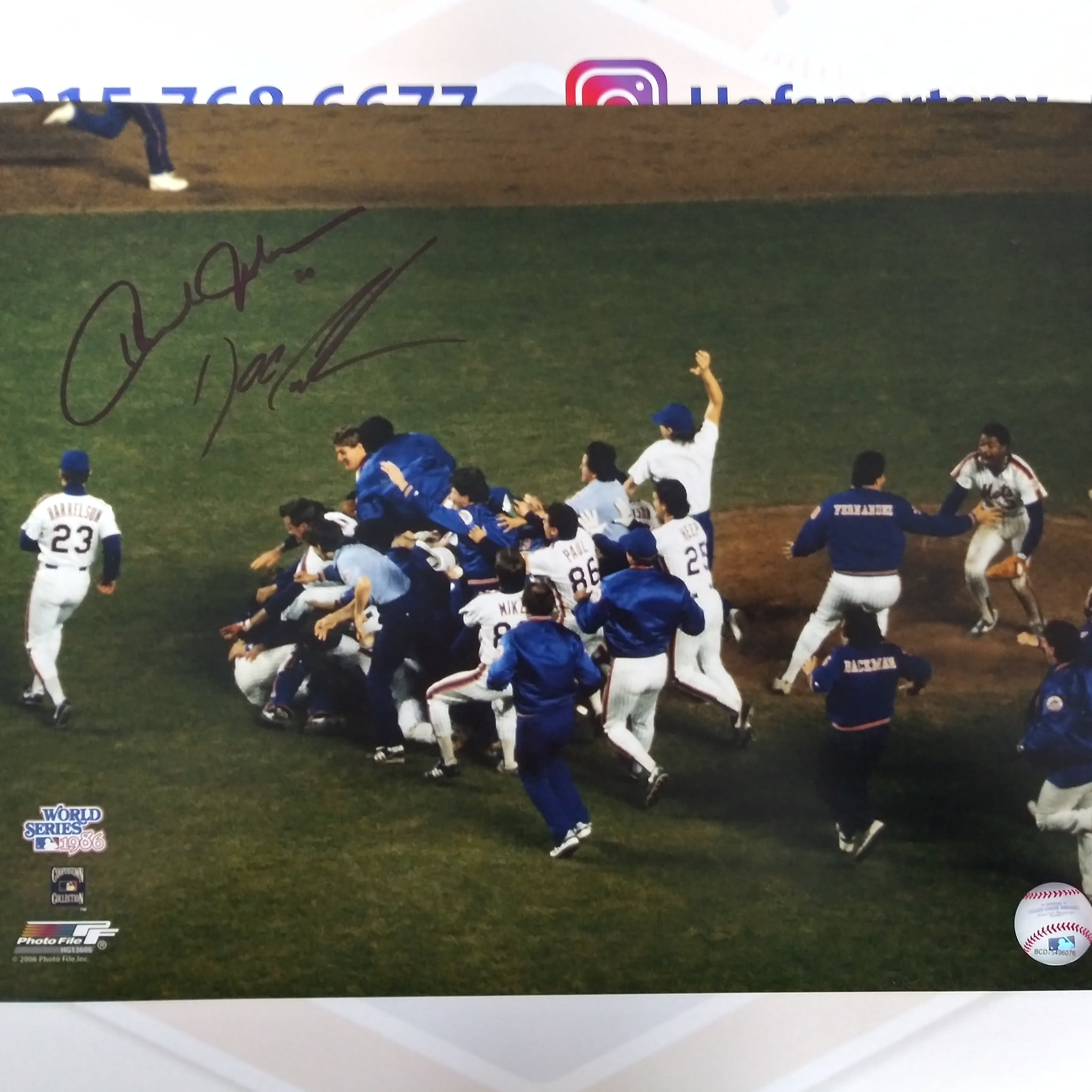 DWIGHT DOC GOODEN & HOWARD JOHNSON SIGNED METS 1986 WS CELEBRATION 11X14 W/ COA