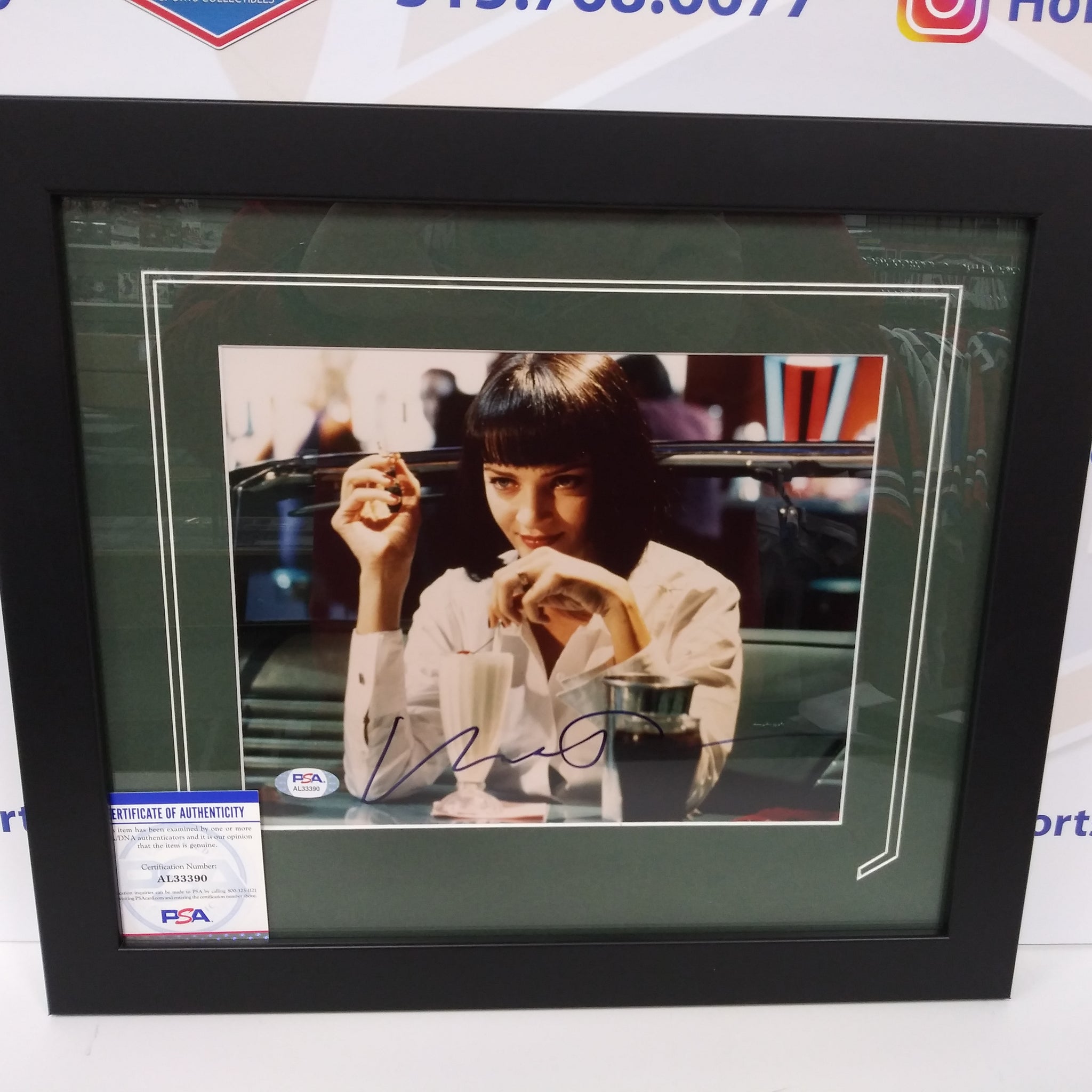 UMA THURMAN SIGNED 8X10 PULP FICTION 8X10 FRAMED PHOTO PSA COA