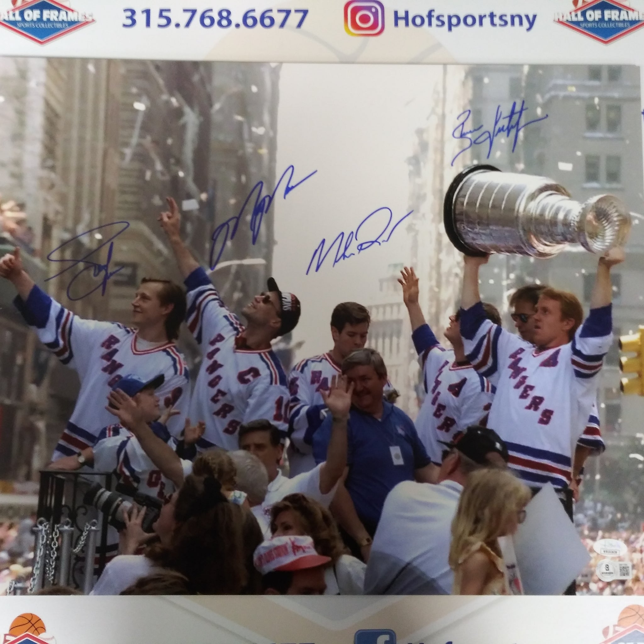 NY RANGERS STANLEY CUP PARADE SIGNED 16X20 MESSIER, LEETCH, RICHTER, GRAVES