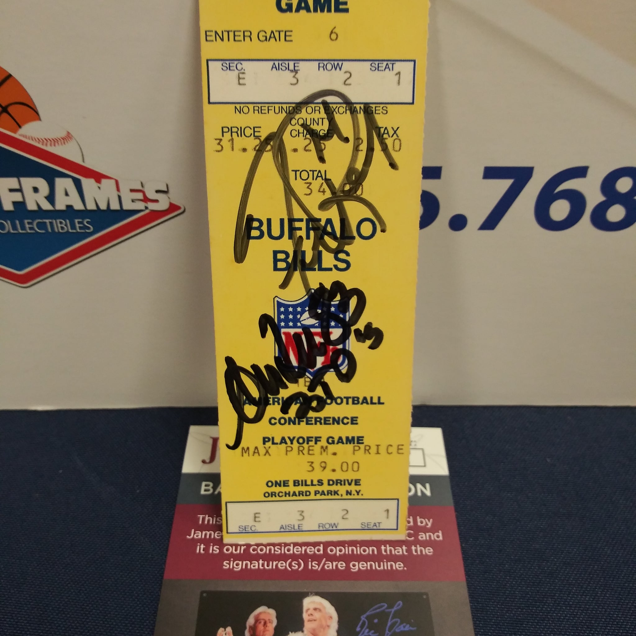 ANDRE REED & FRANK REICH SIGNED BUFFALO BILLS PLAYOFF TICKET STUB GREATEST COMEBACK 1/3/93