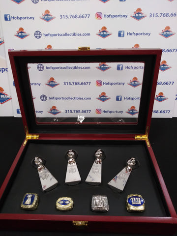 NEW YORK GIANTS 4 RING CHAMPIONSHIP SET WITH TROPHIES AND BOX!