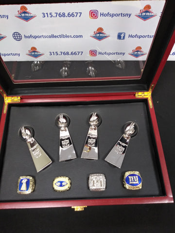 NEW YORK GIANTS 4 RING CHAMPIONSHIP SET WITH TROPHIES AND BOX!