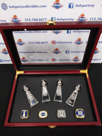 NEW YORK GIANTS 4 RING CHAMPIONSHIP SET WITH TROPHIES AND BOX!